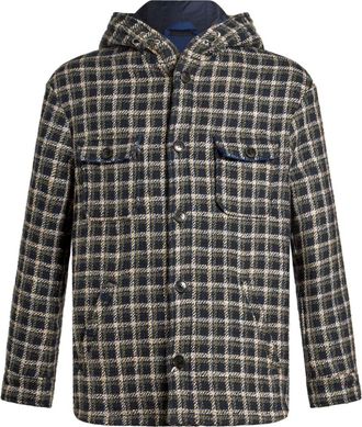 Etro tartan-check hooded shirt jacket - men - Cotton/Wool/Polyamide/Polyester/Polyester/Polyamide - S - Blue