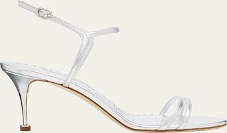 Manolo Blahnik 105mm Ciagalo Metallic Leather Sandals