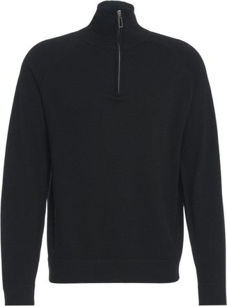 Paolo Pecora Mock Neck Half-Zip Knit Sweater With Ribbed Details