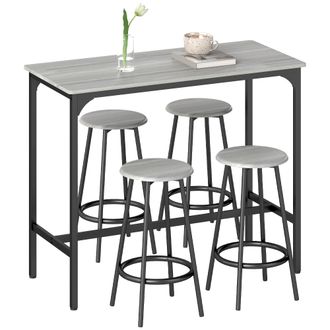OEM Set De Mesa De Bar Y 4 Taburetes Estilo Industrial Marco De Metal Para Cocina Sal&oacute;n Gris Y Negro