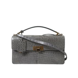 Balenciaga Gray Exotic Leather Medium Shoulder Hand Purse Bag Alligator