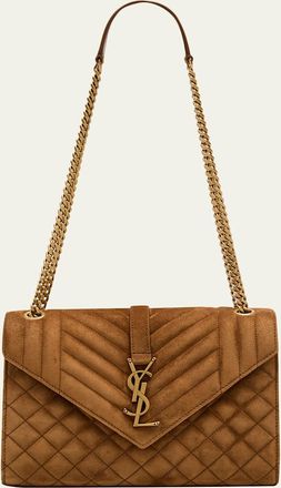 Saint Laurent Envelope Triquilt Medium YSL Shoulder Bag in Suede