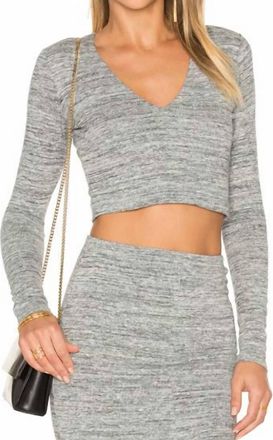 Alice & Olivia Jori Cropped V-Neck Top In Grey