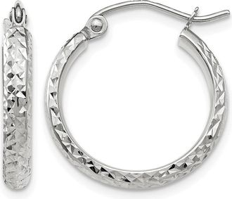 Diamond2Deal 14k Gold Diamond-cut 2.5x18mm Hollow Hoop Earrings