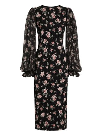 Dolce & Gabbana puff-sleeve floral midi dress - Black