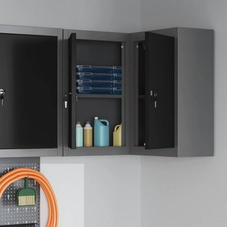 Berkfield Home Modern Corner Tool Cabinet Wall-Mounted & Lockable Black Steel in Grey