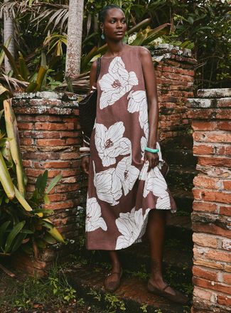 Contemporaine Womens Majestic flowers linen trapeze dress