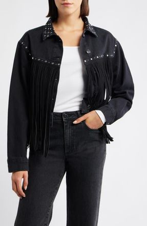 Mavi Jenna Smoke Fringe Stud Detail Denim Jacket in Smoke Fringe Denim at Nordstrom, Size X-Small
