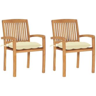 vidaXL Sillas De Jard&iacute;n 2 Uds Madera De Teca Con Cojines Blanco Crema Vidaxl