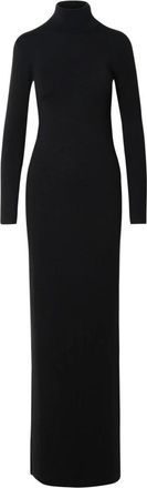 Saint Laurent Geribbelde Jurk van Virgin Wool - Dames - Kleedjes - Zwart - S - Wol - Kleedjes