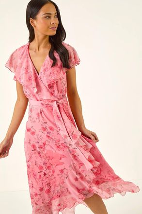 Roman Floral Frill Midi Dress