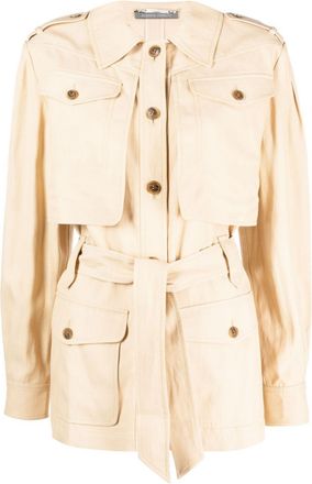 Alberta Ferretti flap-pocket belted jacket - women - Viscose/Linen/Flax/Viscose - 36 - Neutrals