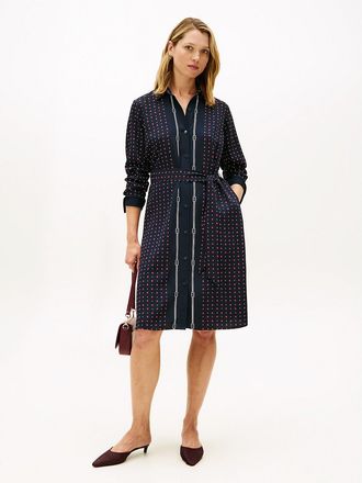 Tommy Hilfiger Womens Fluid Crepe Belted Shirtdress - Navy - XXS