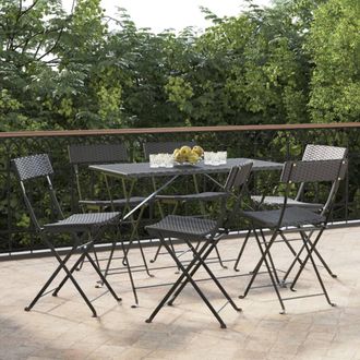 vidaXL Vidaxl - Sillas Cafeter&iacute;a Plegables 6 Uds Acero Y Rat&aacute;n Sint&eacute;tico Negro