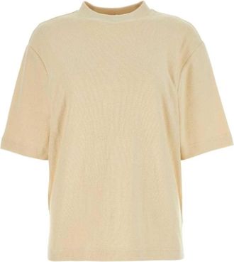 Burberry Mock Neck Textured T-Shirt - Dames - T-shirts - Geel - XS - Katoen - Tops