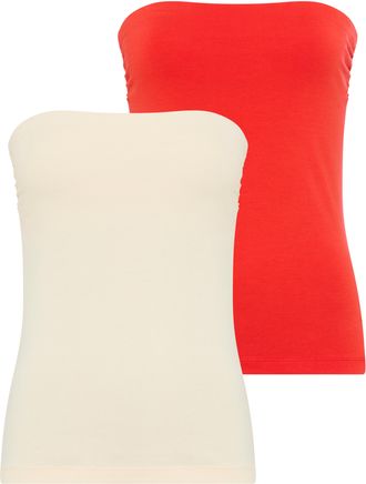 Melrose Bandeautop MELROSE, Damen, Gr. 32, rot, sand, Jersey, Obermaterial: 95% Baumwolle, 5% Elasthan, unifarben, Basic, sehr figurbetont, Tops Bandeautop, m