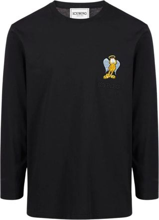 Iceberg T-shirt van katoenen jersey met lange mouwen - Heren - Longsleeves - Zwart - 2XL - Katoen - Tops
