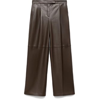 Mango Wide Leg Faux Leather Pants in Khaki Brown at Nordstrom Rack, Size 6