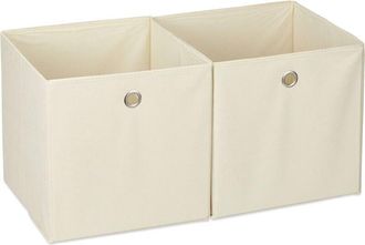 Relaxdays 12 x fabric foldable boxes, square, storage for shelves, cube-shaped, HxWxD: 30 x 30 x 30 cm, beige