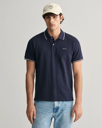GANT Poloshirt GANT TIPPING SS PIQUE POLO, Herren, Gr. 4XL, blau (evening blau), Jersey, Obermaterial: 100% Baumwolle, Shirts Poloshirt