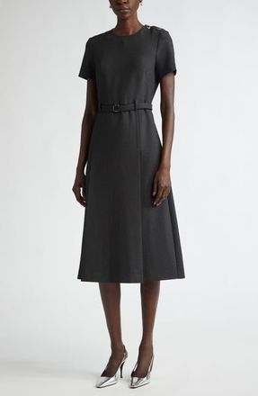 St. John Luxe Ponte Belted A-Line Dress in Dark Heather Grey at Nordstrom, Size 0