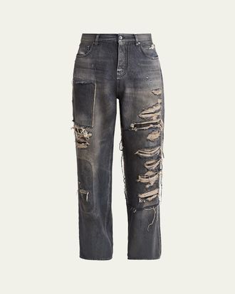 Amiri Mens Distressed Stretch Straight-Fit Jeans