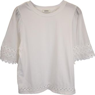 Sandro Sandro Wo Belize Eyelet-Embellished T-shirt in White Cotton