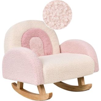 Beliani Beliani - Kids Size Rocking Chair Rainbow Boucle Wooden Legs for Children Indoor Pastel Pink Ombo