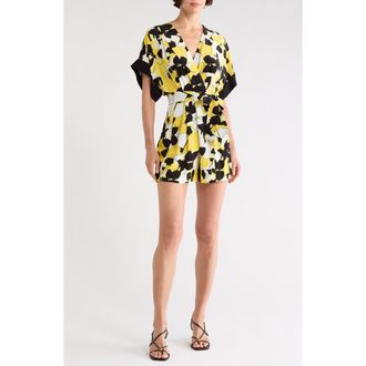 Diane Von F&uuml;rstenberg Rinna Short Sleeve Romper in Egons Floral Yellow at Nordstrom Rack, Size Xx-Small
