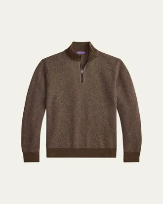Ralph Lauren Purple Label Mens Birdseye Cashmere Half-Zip Mock Neck Sweater