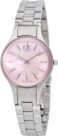 Calvin Klein Simplicity Quartz Horloge met Roze Wijzerplaat en Roestvrijstalen Band - Dames - Horloges - Grijs - ONE Size - Accessoires