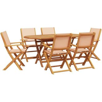 vidaXL Vidaxl - Set De Comedor De Jard&iacute;n 7 Pzas Tela Madera Maciza Beige
