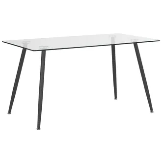 Beliani Beliani - Mesa De Comedor Transparente 140 X 80 Cm Tapa De Cristal Patas De Madera Rectangular Escandinava Moderna Midland