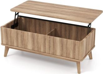 Costway Fluted Lift Top Coffee Table 110CM Rectangle Wooden Center Table Brown