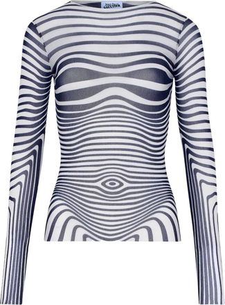 Jean Paul Gaultier long-sleeve morphing-stripes top - Bianco