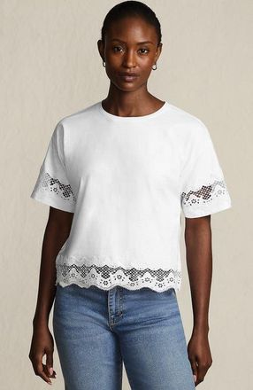 Lands End Short Sleeve Slub Jersey Cutwork T-Shirt in White at Nordstrom, Size X-Large