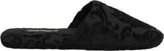 Dolce & Gabbana Logo-geborduurde Slippers - Dames - Pantoffels - Zwart - 44 EU - Katoen - Schoenen