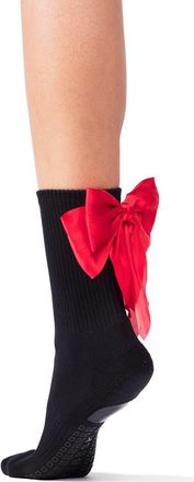 Arebesk Anna Bow No-Slip Grip Crew Socks in Black at Nordstrom, Size Medium