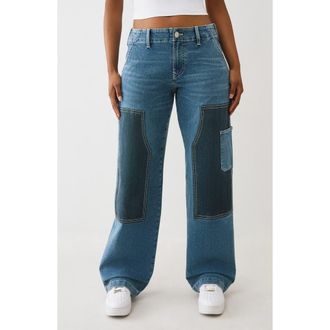True Religion Colorblock Wide Leg Carpenter Jeans in Light Wintergreen Wash at Nordstrom Rack, Size 28