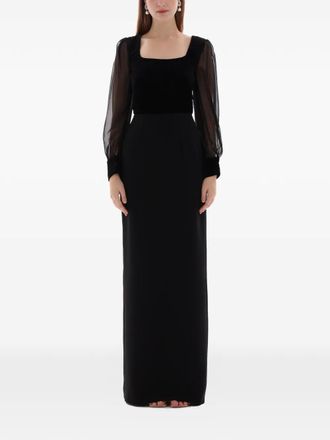 Dina Melwani velvet chiffon evening gown - Black