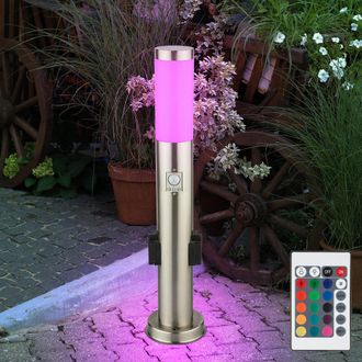 Globo Lighting Piantana Da Giardino Dimmerabile Con Prese Telecomandate Segnapasso Esterno Con Rilevatore Di Movimento Piedistallo Luminoso, Acciaio Inox, Led Rgb 8.