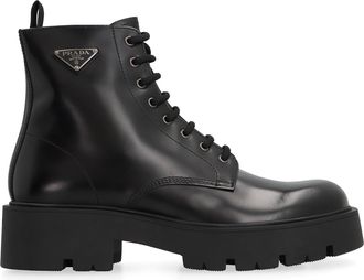 Prada Mens Leather Lace-Up Boots Black Calfskin