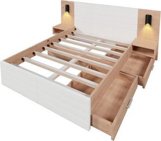 Urban Meuble Cama doble king efecto madera con 2 cajones usb roble/blanco 180*200cm