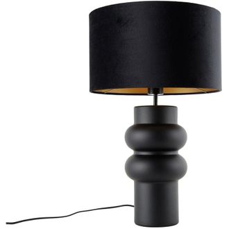 QAZQA Design Table Lamp Black Velvet Shade Black with Gold 35 cm - Alisia