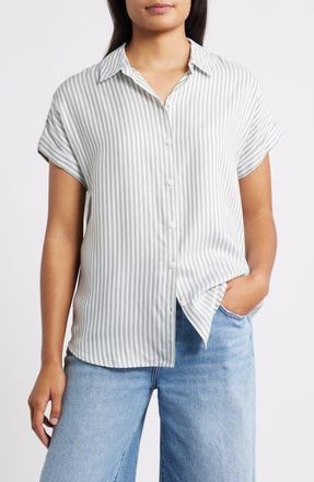 Beach Lunch Lounge Kenzie Stripe Short Sleeve Button-Up Shirt in Kale at Nordstrom, Size X-Small