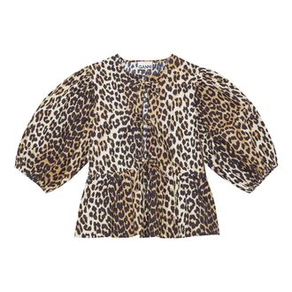 Ganni Blouses, female, Brown, Size: XS Cotton Peplum Top