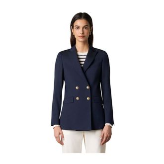 Brooks Brothers Blazer Cruzado de Mezcla de Lana con Botones Dorados - Jackets - Mujer - Azul - L