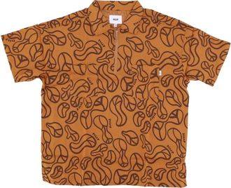 HUF Groovy Zip Werkoverhemd - Dames - Polos - Oranje - S - Linnen - Tops