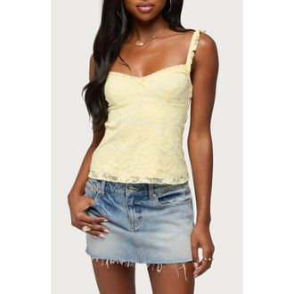 Edikted Frankie Lace Babydoll Camisole in Light-Yellow at Nordstrom, Size X-Large