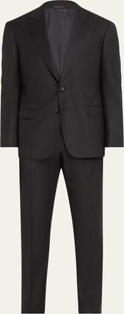 Giorgio Armani Mens Super 150s Striped Peak-Lapel Classic Fit Suit